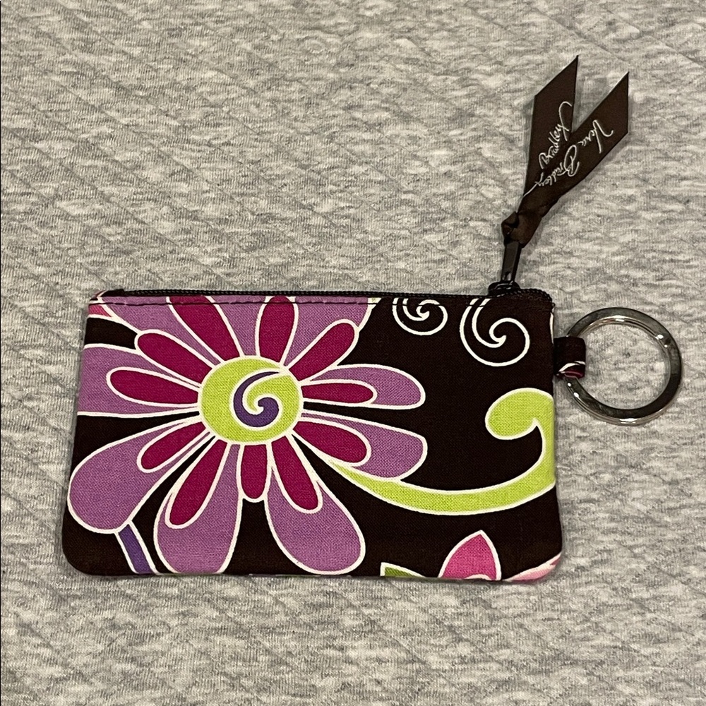 NEW Vera Bradley Purple Punch Floral Keychain Pouch with Pink and Green Design